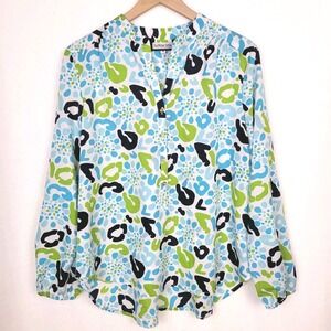 Buckhead Betties Blouse M Blue Green Abstract Print Lightweight Top Preppy